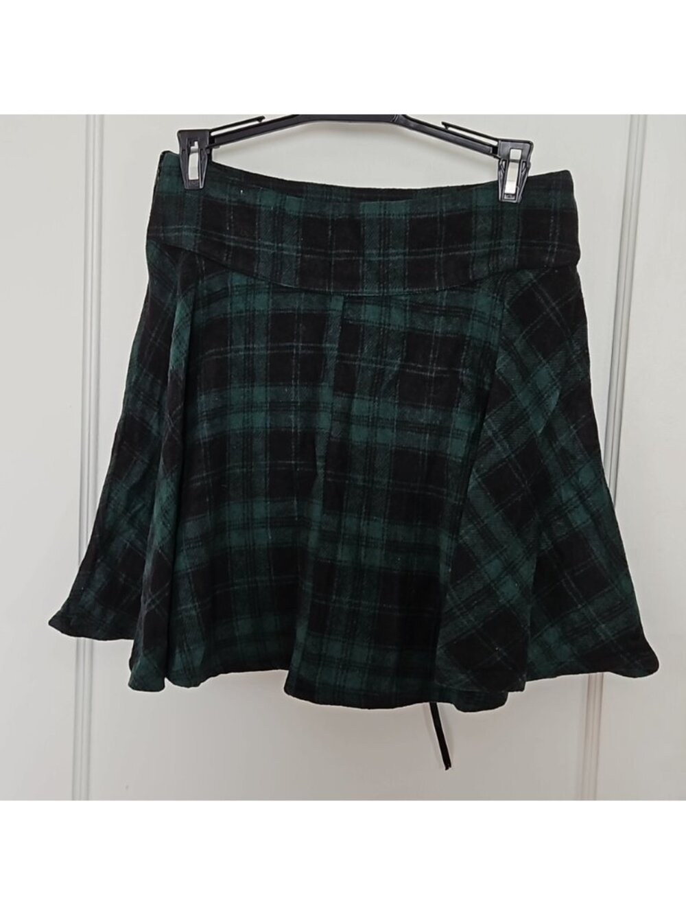 Green Plaid Mini Skirt w/Lace-Up Tie- S - Picture 4 of 7